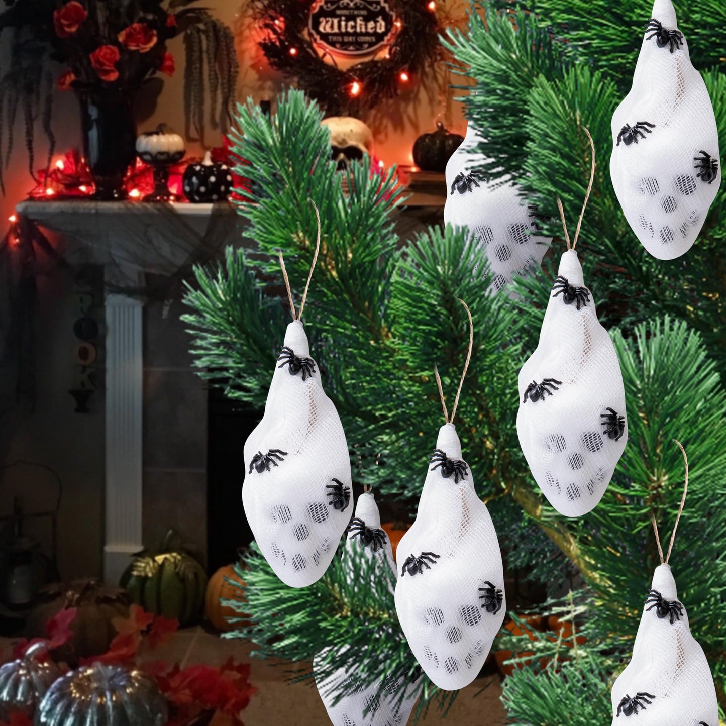 Watayo 12 Pcs Mini Halloween Skull Decorations 4x1.5in White Gauze Wrapped