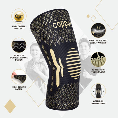 Lusenone Copper Knee Brace Compression Sleeve 2 Pack Black Size L