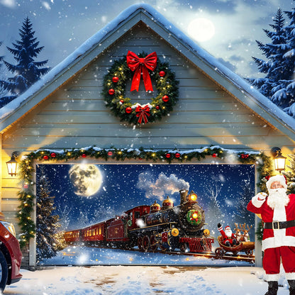 Yomaiha Christmas Santa Garage Door Cover Banner 6x13 ft Red Polyester