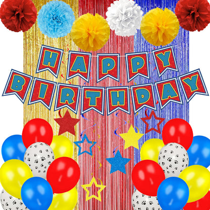 TRBSXRT Cartoon Birthday Decorations Gold Red Blue Foil Fringe Curtains Balloons