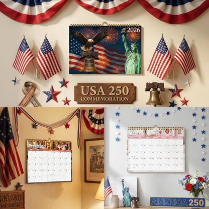 Zluiaza 250th Anniversary American Patriotic 2026 Spiral Wall Calendar Vintage