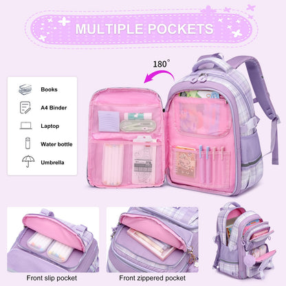 KEBEIXUAN Backpack Set 3PCS School Lunch Box Pencil Case Pink 11.81x7.87x17.32