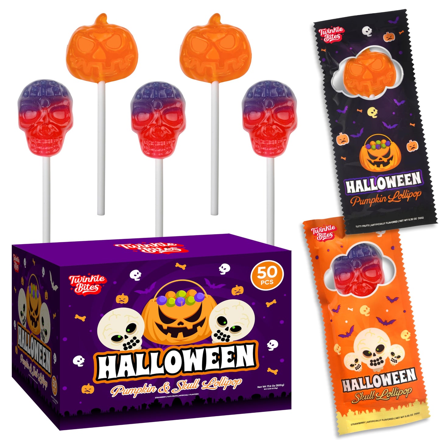 Twinkle Bites Halloween Lollipops 40 Pack Strawberry Flavor 40 Ounce