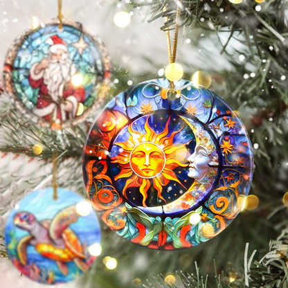 Touber Sun God Christmas Ornament Ceramic Holiday Decor Sun and Moon