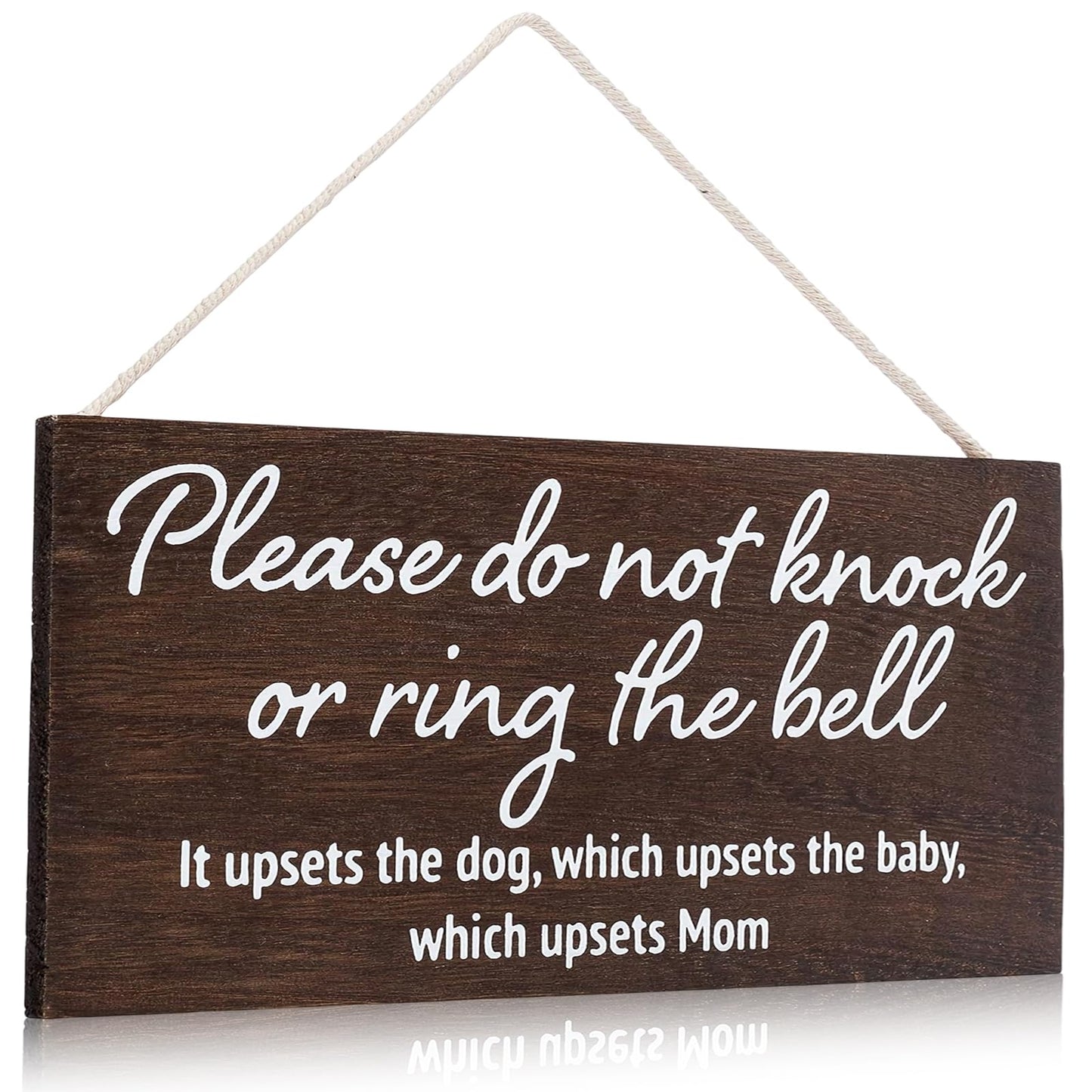 YEWANG Do Not Ring Doorbell Sign Wooden 12x6 Inch Brown with Ropes