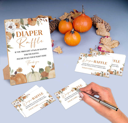 Serach Little Pumpkin Baby Shower Diaper Raffle Sign with Stand & 50 Tickets