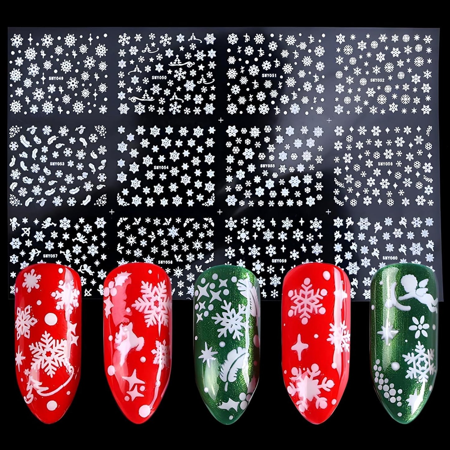 12 Sheets Snowflake Nail Art Stickers 3D Self Adhesive Winter Nail Decals