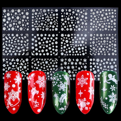 12 Sheets Snowflake Nail Art Stickers 3D Self Adhesive Winter Nail Decals