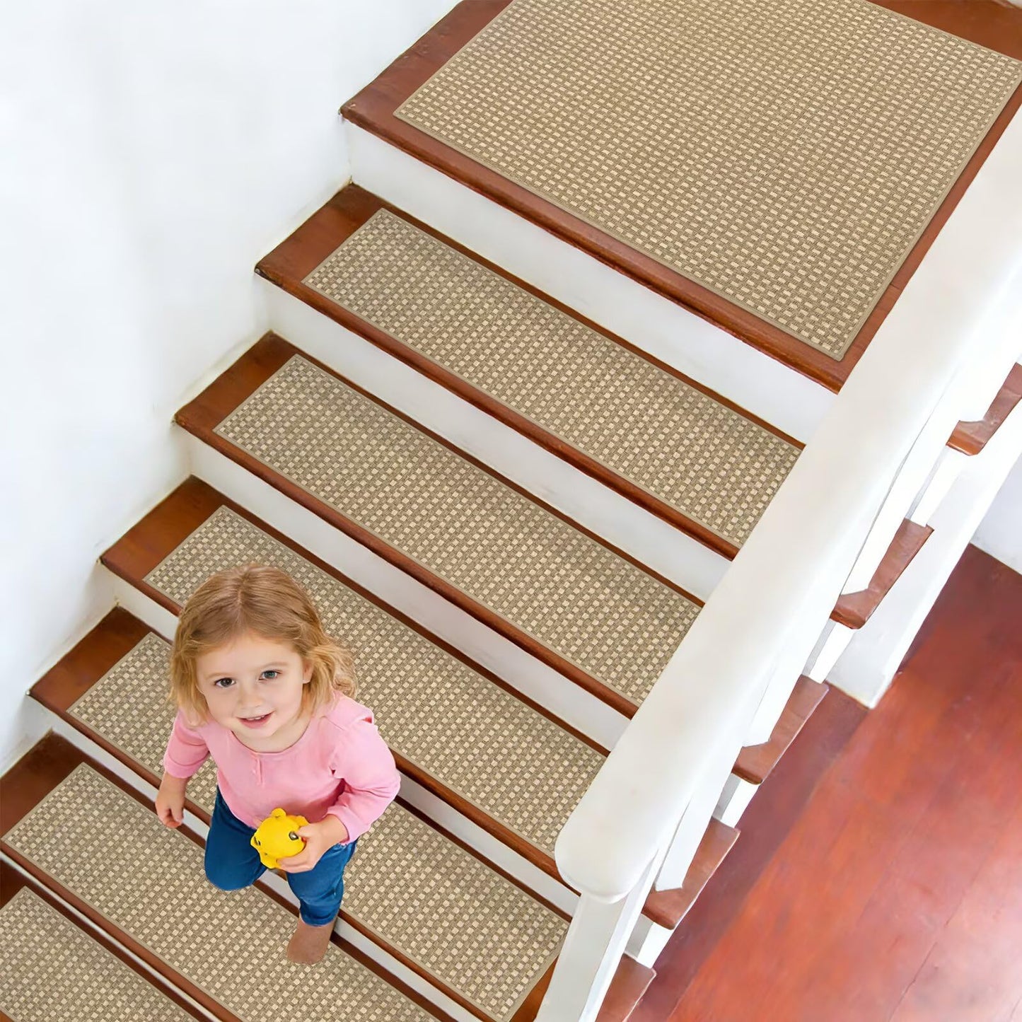 DEXDE 4-Pack Non-Slip Chenille Linen Stair Treads 9x30 Beige