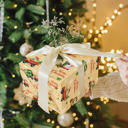 WRAPLULU Christmas Truck Wrapping Paper 4 Jumbo Sheets 28x40in Yellow
