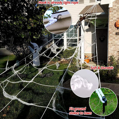 OCATO 200" Halloween Spider Web + 59" Giant Spider Decorations Black