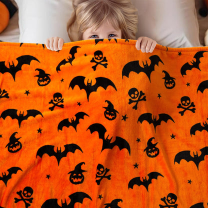 SE SOFTEXLY Ghost Halloween Reversible Pumpkin Fleece Throw Blanket 50x70