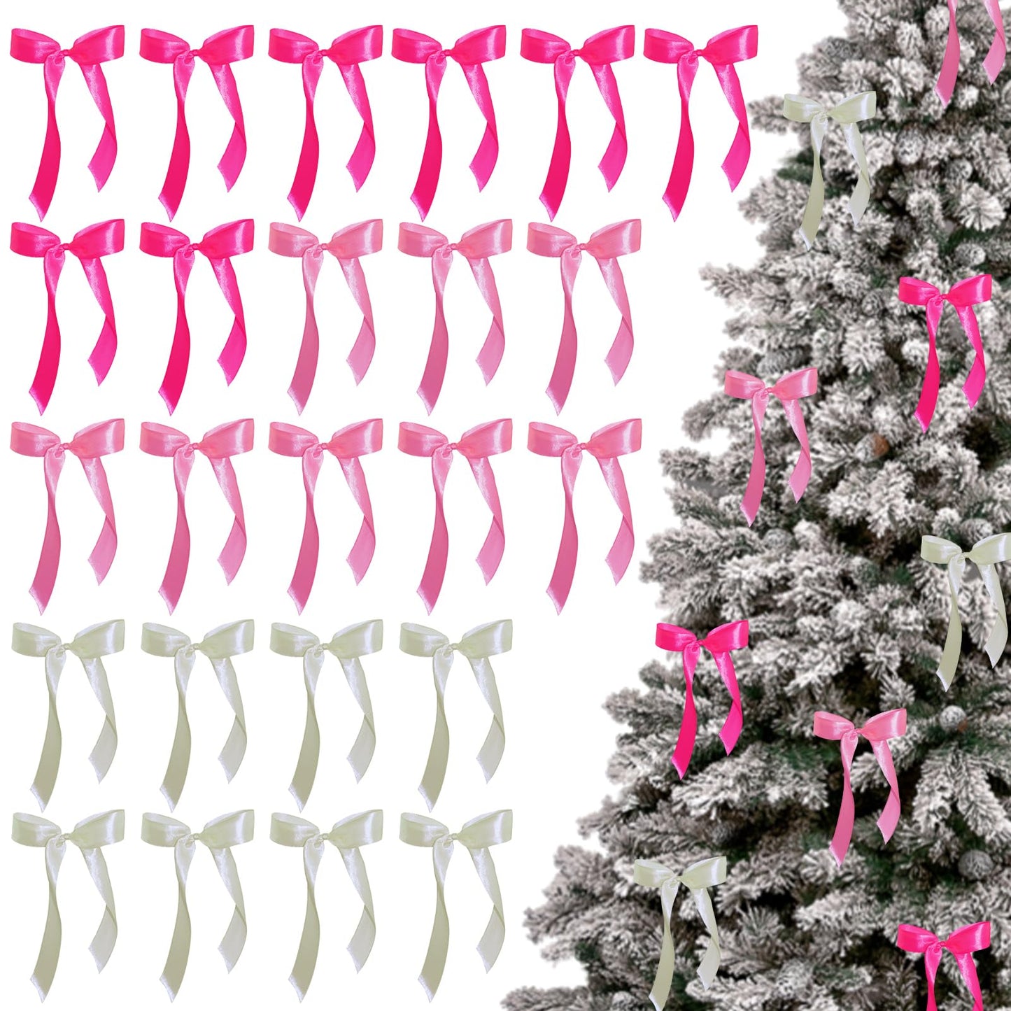 WISEgham Satin Ribbon Bows Christmas Tree Wreath Decor Pink Beige 24 Pc 8.1x9in