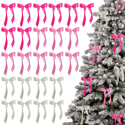 WISEgham Satin Ribbon Bows Christmas Tree Wreath Decor Pink Beige 24 Pc 8.1x9in