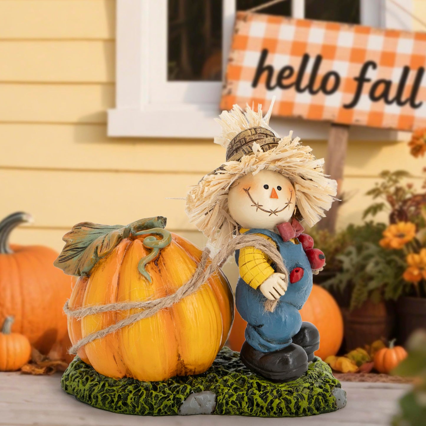 Hodao Thanksgiving Scarecrow Turkey Pumpkin Decor Farmhouse Fall Centerpiece Red