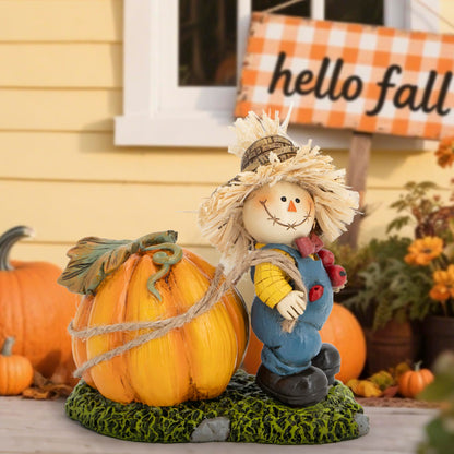 Hodao Thanksgiving Scarecrow Turkey Pumpkin Decor Farmhouse Fall Centerpiece Red