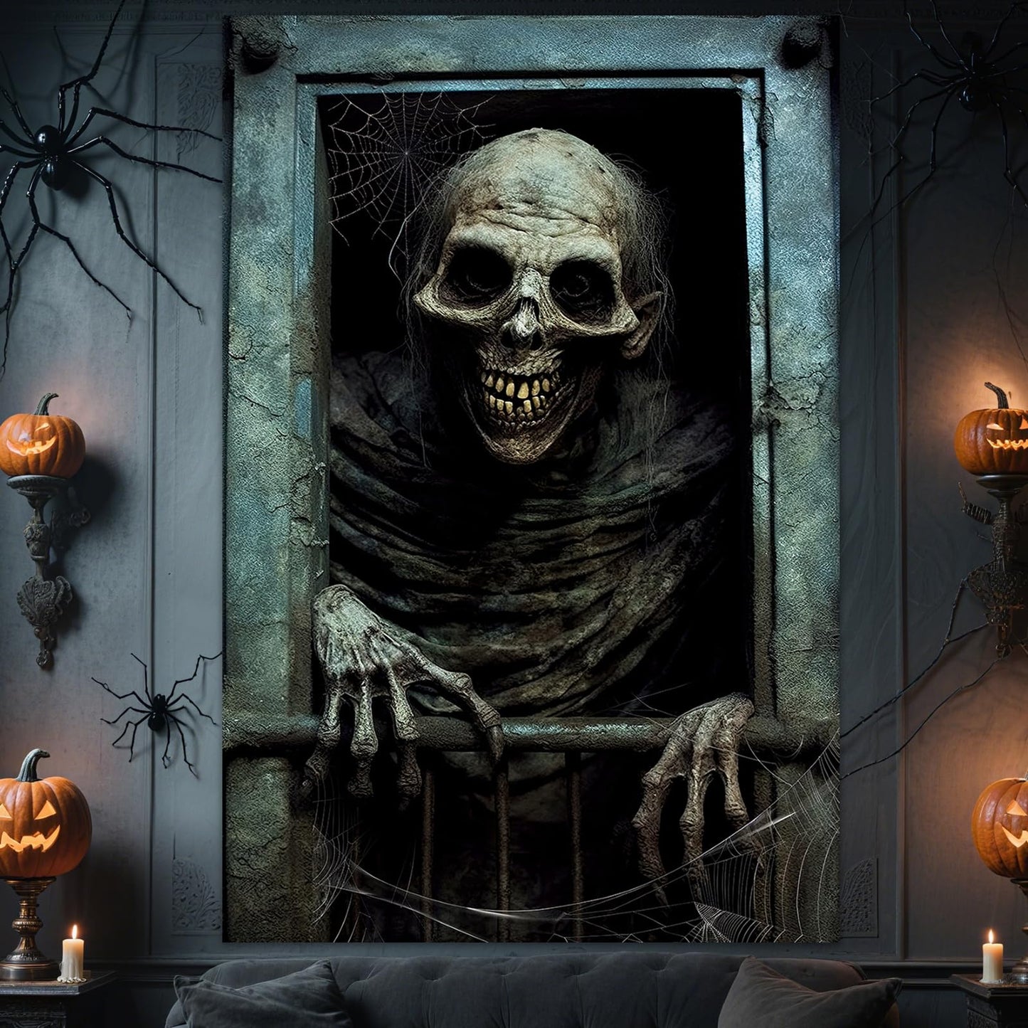 rookea Halloween Funny Skeleton Curtain Banner Spooky Window Decor Polyester