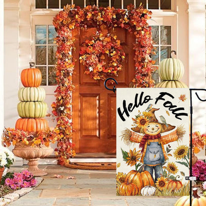 Baccessor Fall Thanksgiving Scarecrow Garden Flag 12.5x18 Inch Burlap