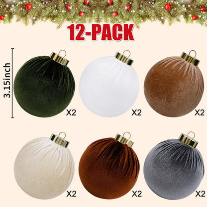 SUPREME XMAS 12 Pcs Velvet Christmas Ornaments Set 80mm Multi Color