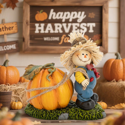 Hodao Thanksgiving Scarecrow Turkey Pumpkin Decor Farmhouse Fall Centerpiece Red