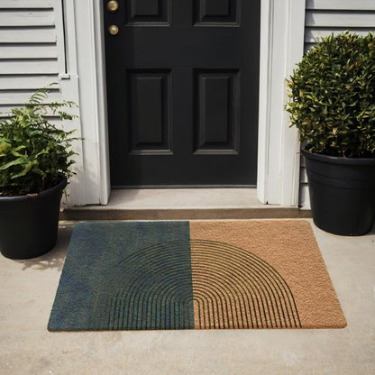 Qabliqo Boho Welcome Door Mat Mid Century Modern Green Chenille 17x30 Inch