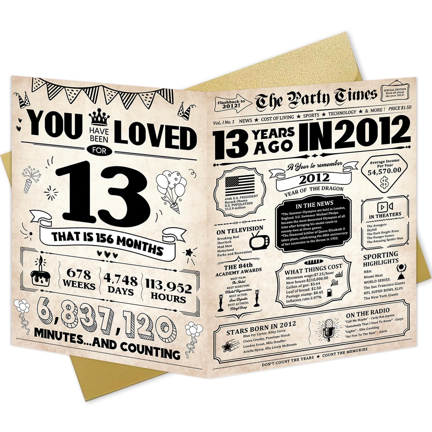 ZUDBBDSD 13th Birthday Card Boys Girls Party Decorations Retro Variety Pack