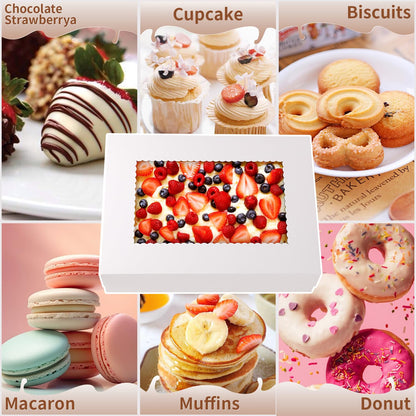 JCD 12pcs Cake Boxes 14x10x4in White Bakery Window Quarter Sheet