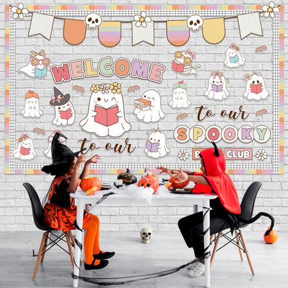 Pasimy Halloween Bulletin Board Set Ghost Paper Cutouts Pastel Boho 70 Pcs