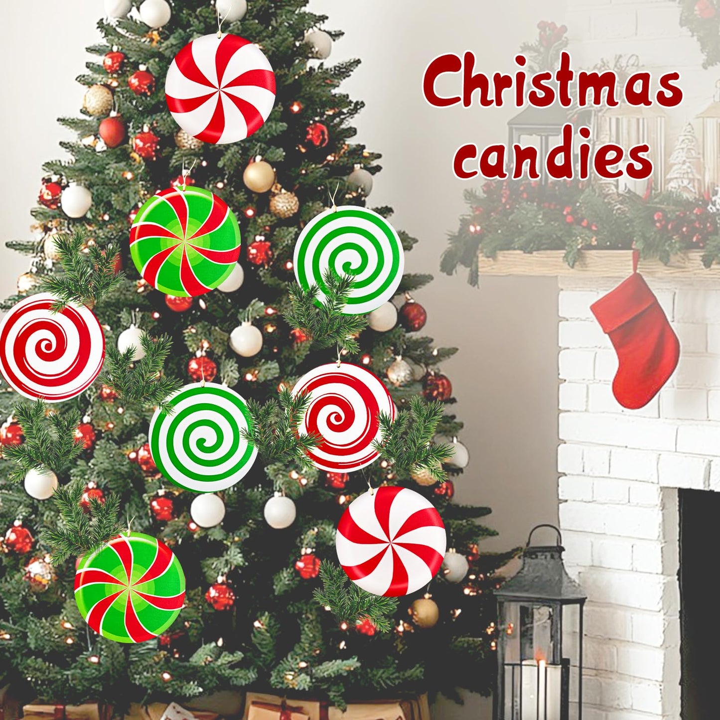 Generic Gingerbread Christmas Wooden Ornaments Large Red White Peppermint