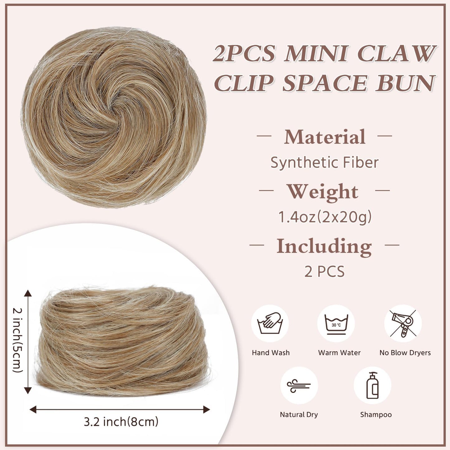 BOGSEA Space Buns Hair Pieces 2PCS Mini Claw Clip 27/613# Color