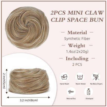 BOGSEA Space Buns Hair Pieces 2PCS Mini Claw Clip 27/613# Color