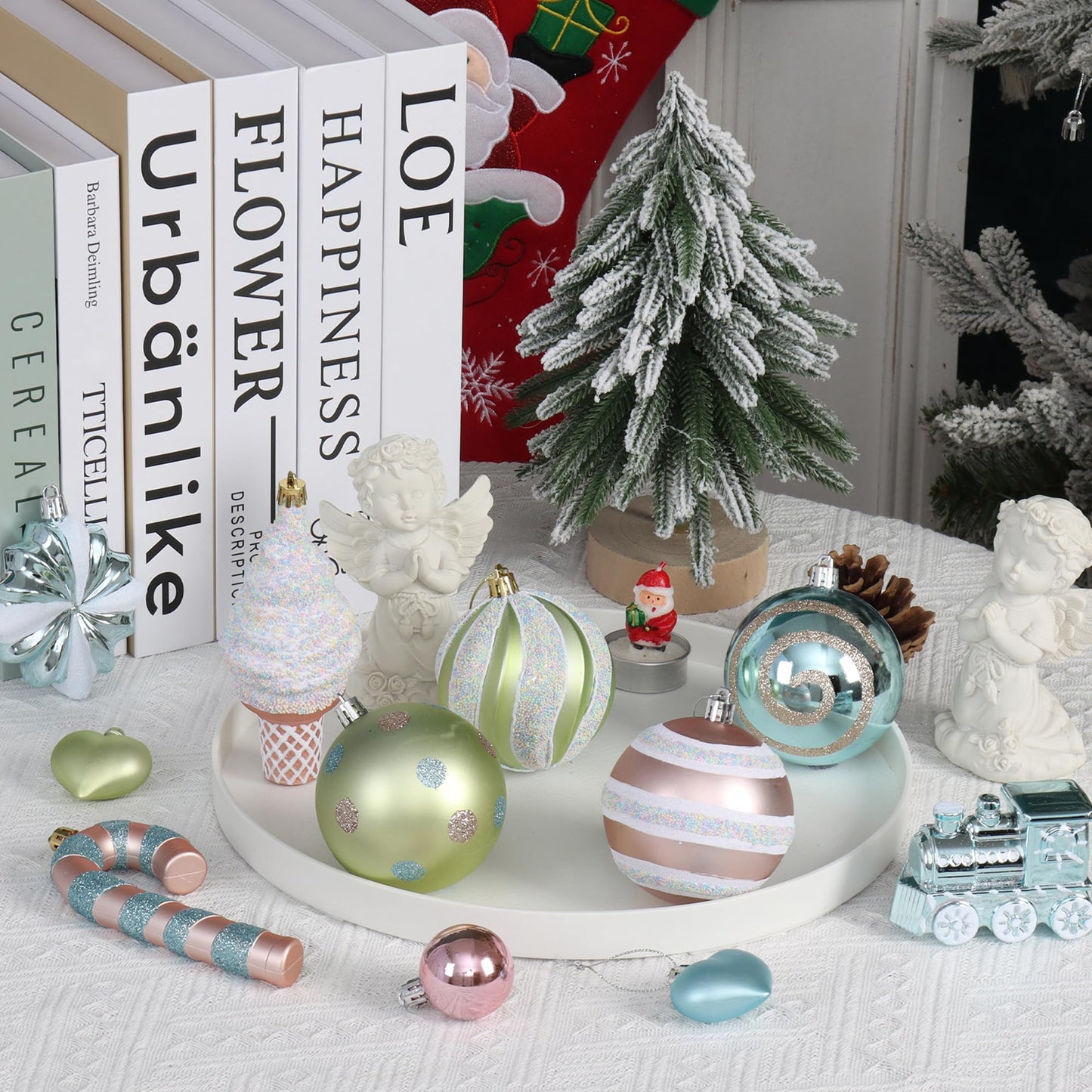 Forsylvanas Jewelry 47PCS Macaron Rose Gold Shatterproof Christmas Ornaments