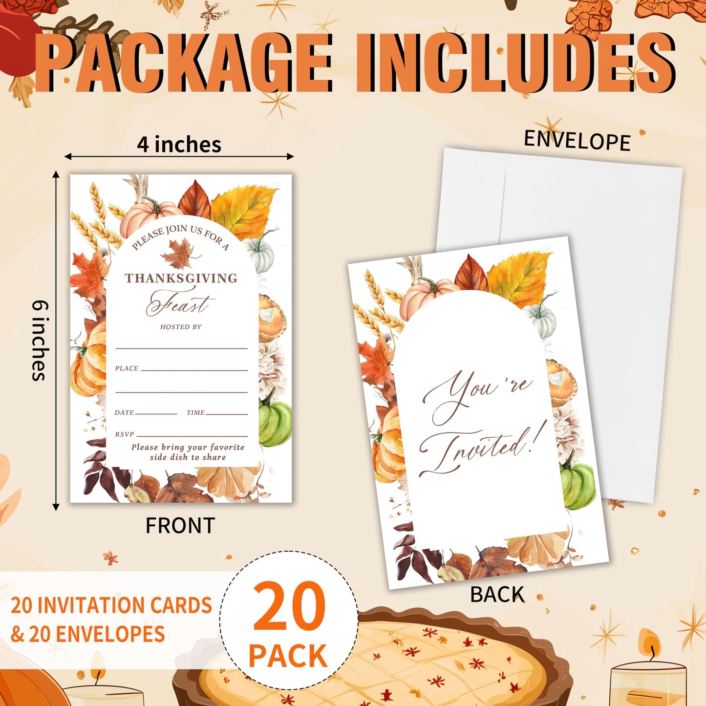 Yhtmbf Thanksgiving Party Invitations 20pcs 4x6 Maple Leaves Pumpkins Fall