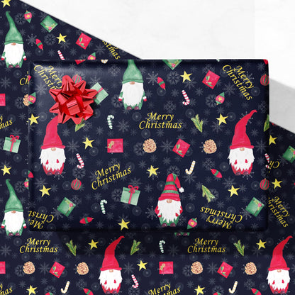 GIOLNIAY Gnome Christmas Wrapping Paper Navy Blue 4 Jumbo Sheets 28x40