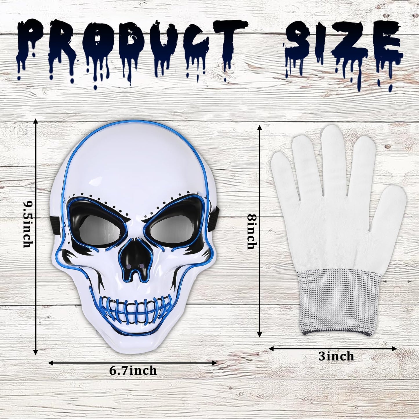 Waipfaru Halloween Scream Mask with Gloves Blue 2PCS Plastic