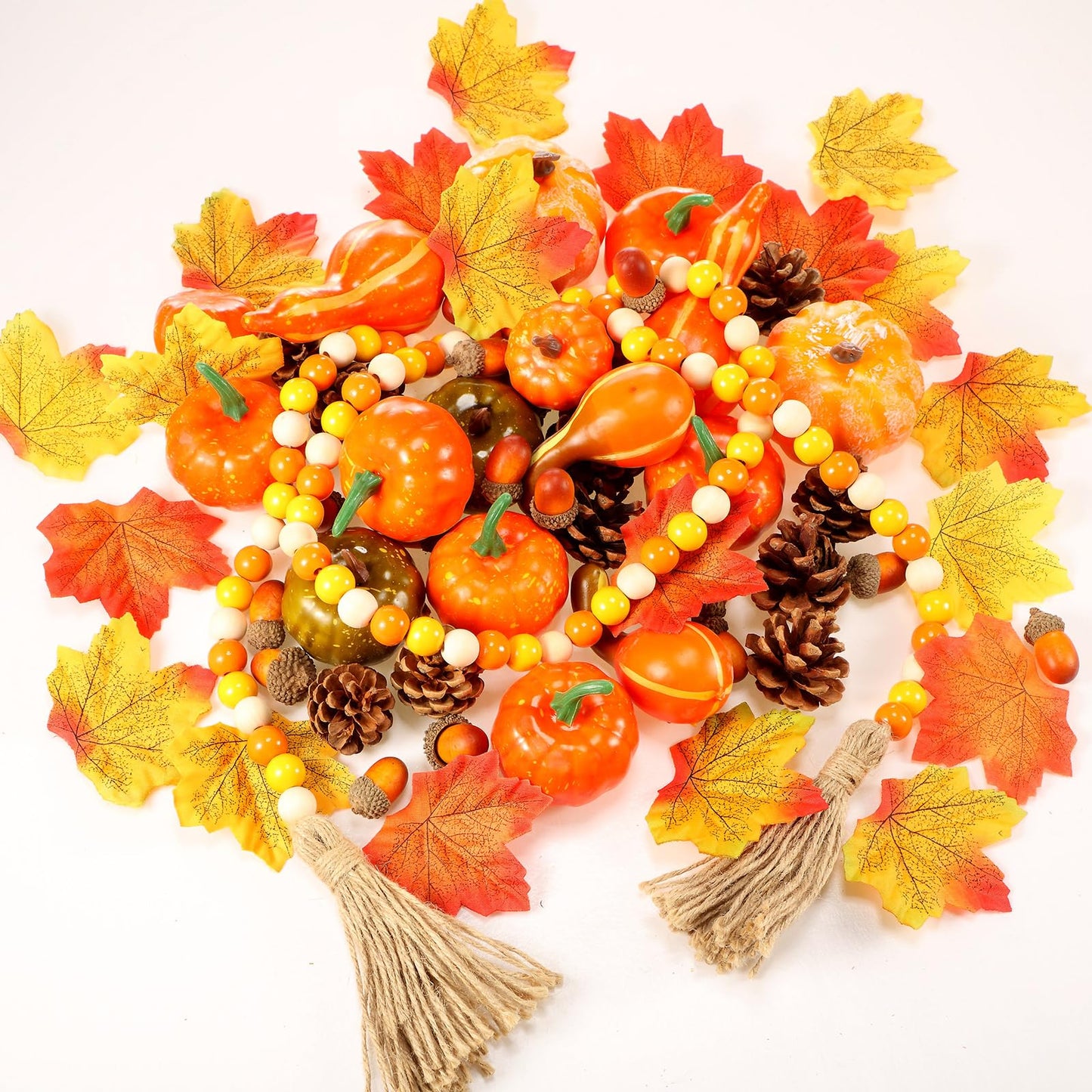 Jutom 148 PCS Fall Artificial Pumpkins Set with Pinecones Acorns Leaves