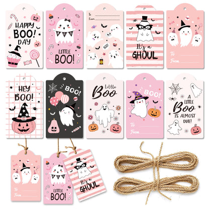 MOZUI Halloween Thank You Tags 60pcs Pink Black Ghost Pumpkin Kraft Paper