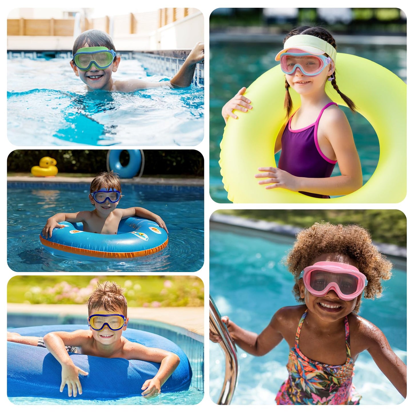 Graynoma Swim Goggles 2 Packs with Earplugs UV Protection Green Pink Size 10-18