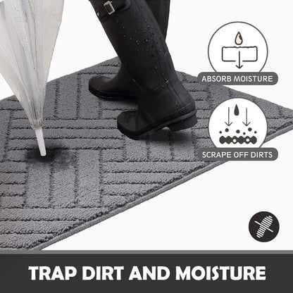JEEDOVIA Indoor Door Mat Non-Slip Rubber Backing Grey 20x31.5