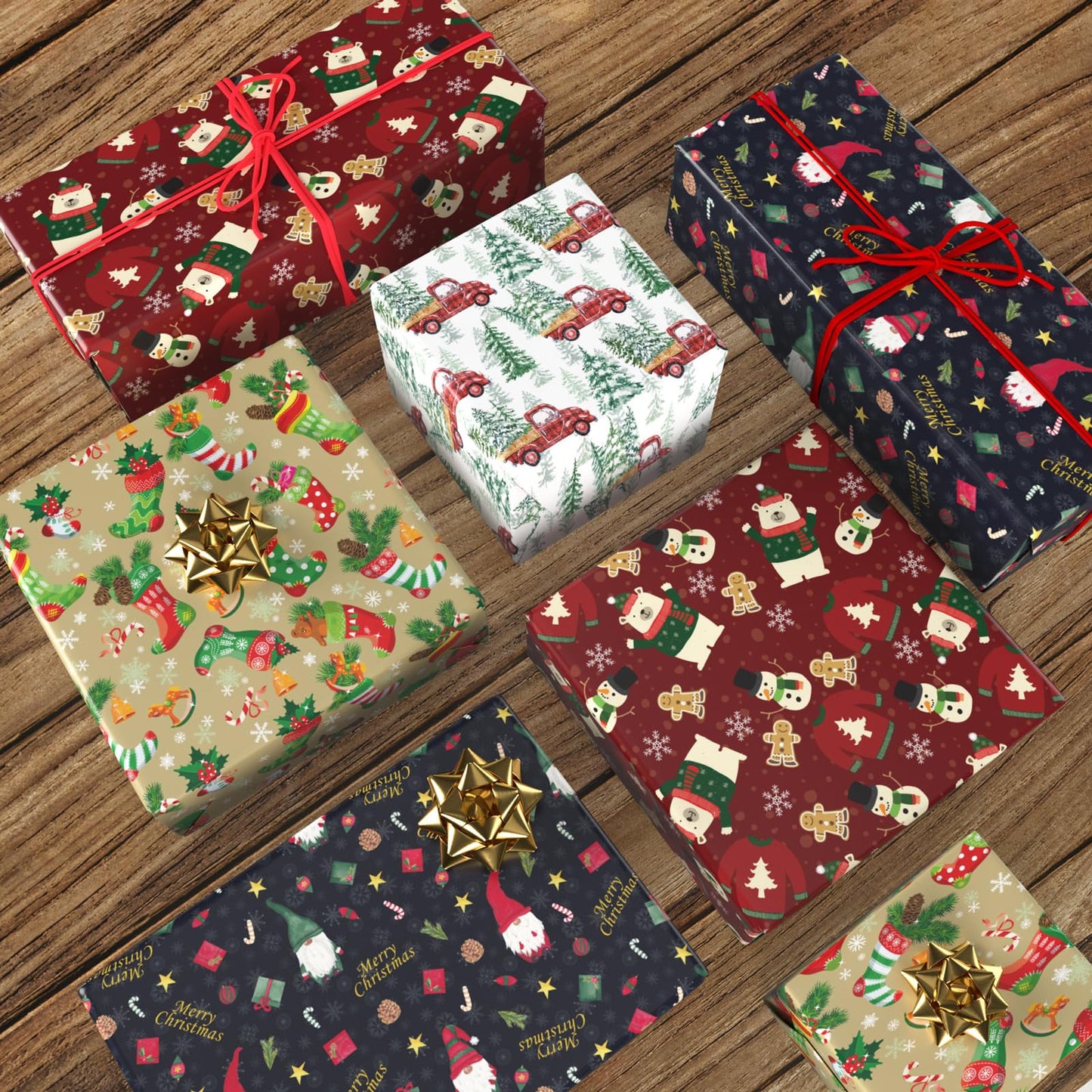 GIOLNIAY Gnome Christmas Wrapping Paper Navy Blue 4 Jumbo Sheets 28x40