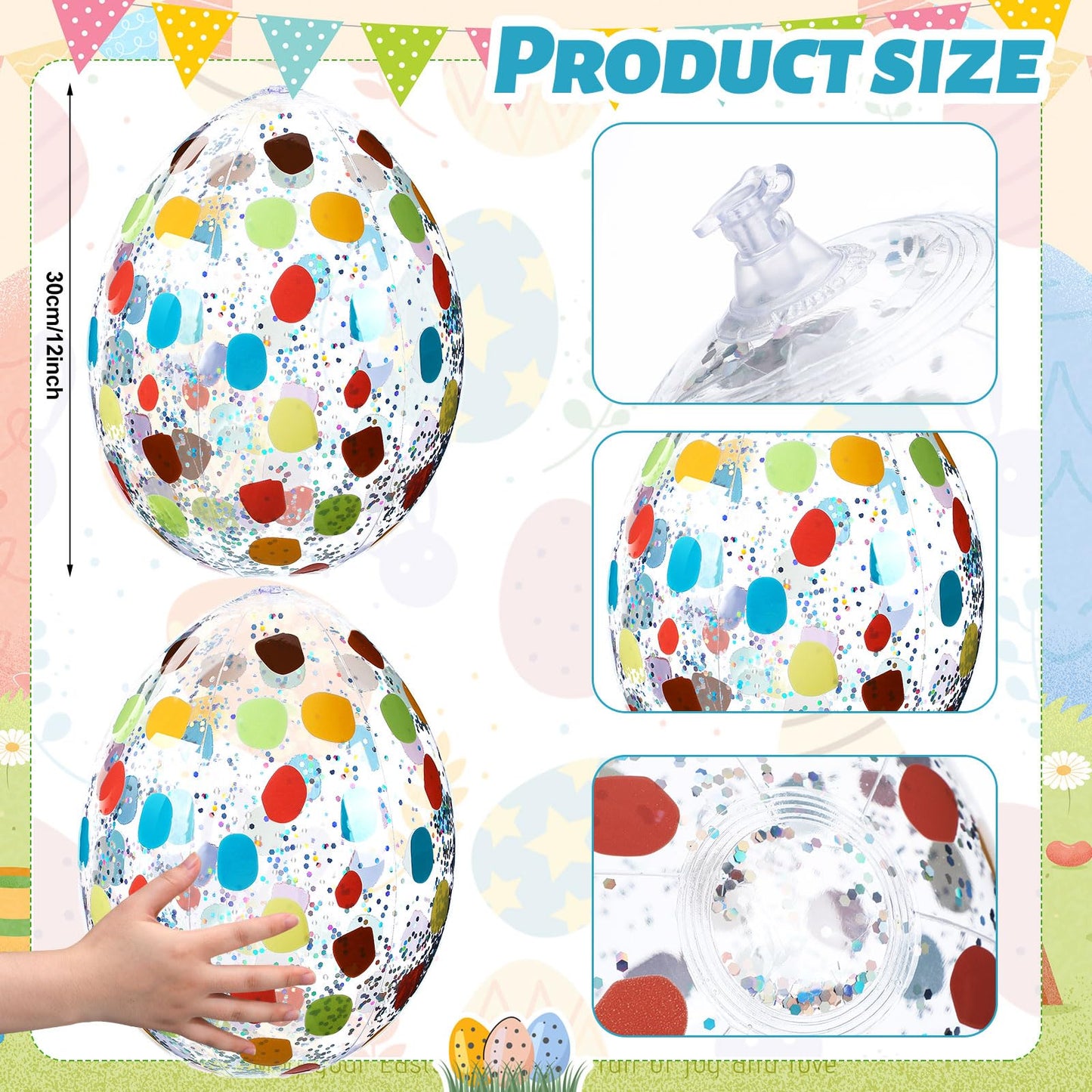 Jetec 12 Pcs Inflatable Easter Eggs 16in Large Glitter PVC Decorations Silver