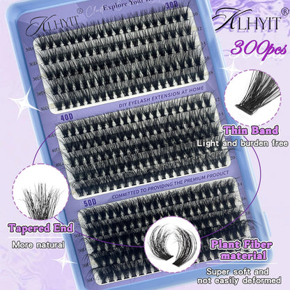 KLHYIT Wispy Lash Clusters 300PCS 10-22mm Mixed D C 30D-50D Eyelash Extensions