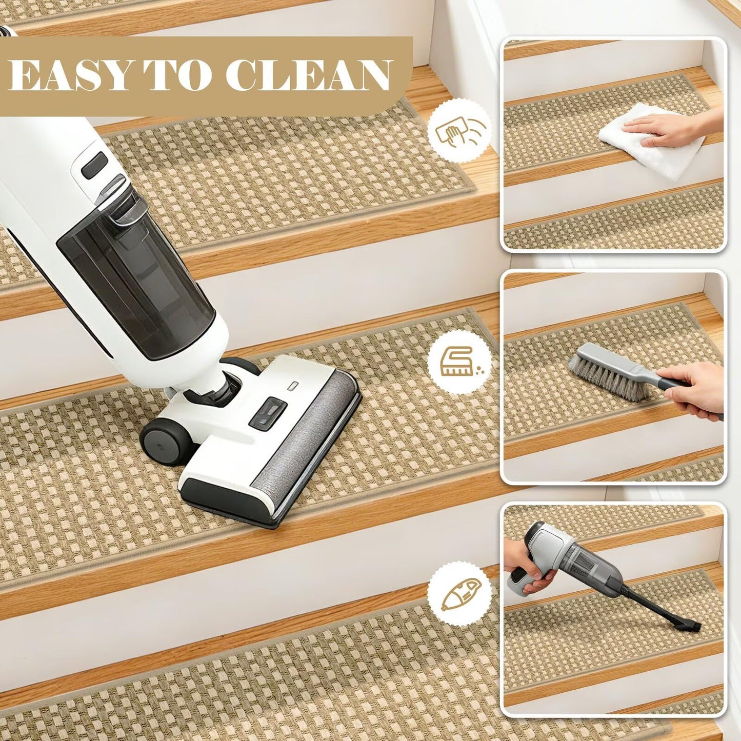 DEXDE 4-Pack Non-Slip Chenille Linen Stair Treads 9x30 Beige