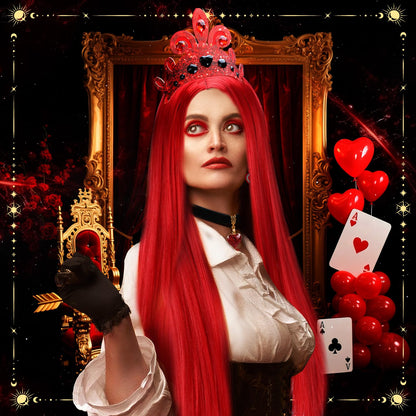 XunYee Halloween Queen Costume Set Red Wig Crown Choker Earrings 60x90cm