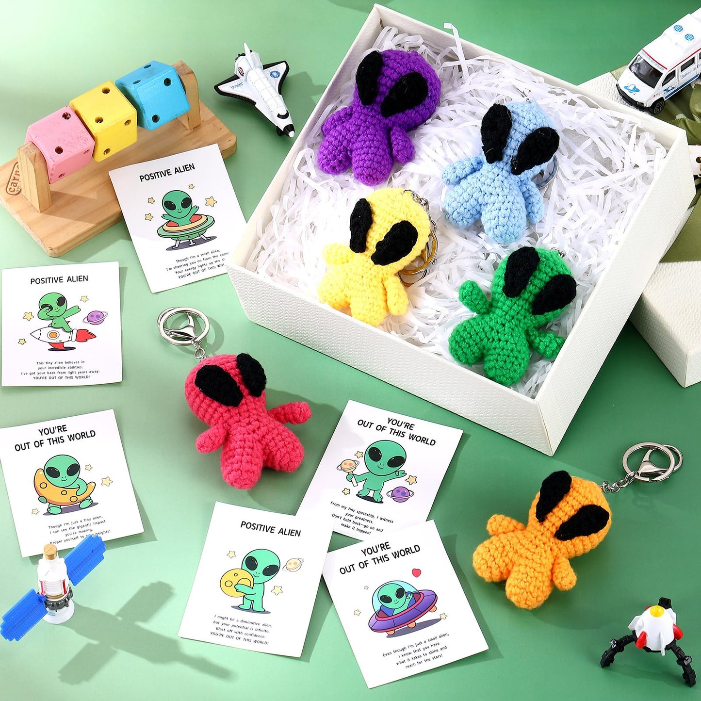 VioraWhite 6 Pcs Crochet Alien Keychain Set Colorful Space Yarn Gift