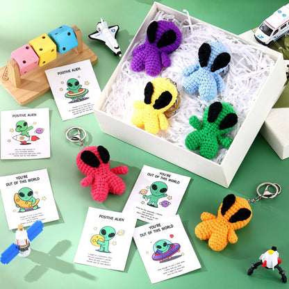 VioraWhite 6 Pcs Crochet Alien Keychain Set Colorful Space Yarn Gift
