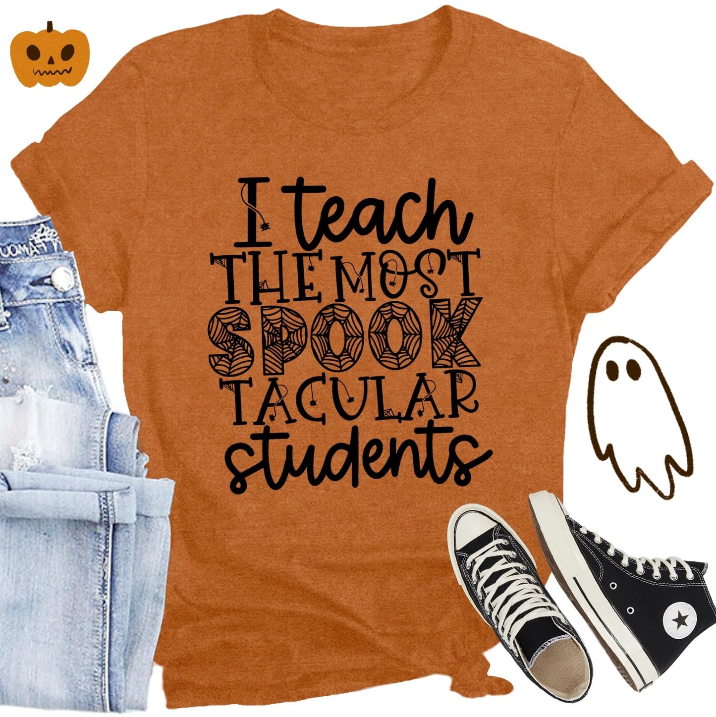 CQF Halloween Teacher Shirt Women Funny Fall Teacher Tee Size XL