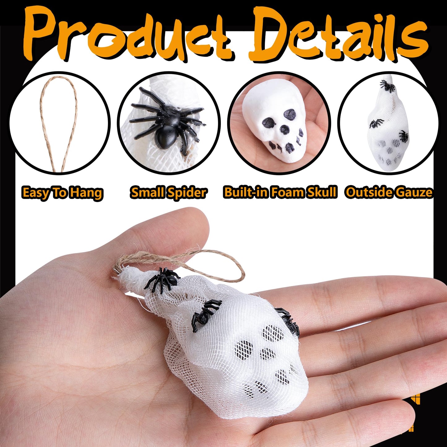 Watayo 12 Pcs Mini Halloween Skull Decorations 4x1.5in White Gauze Wrapped