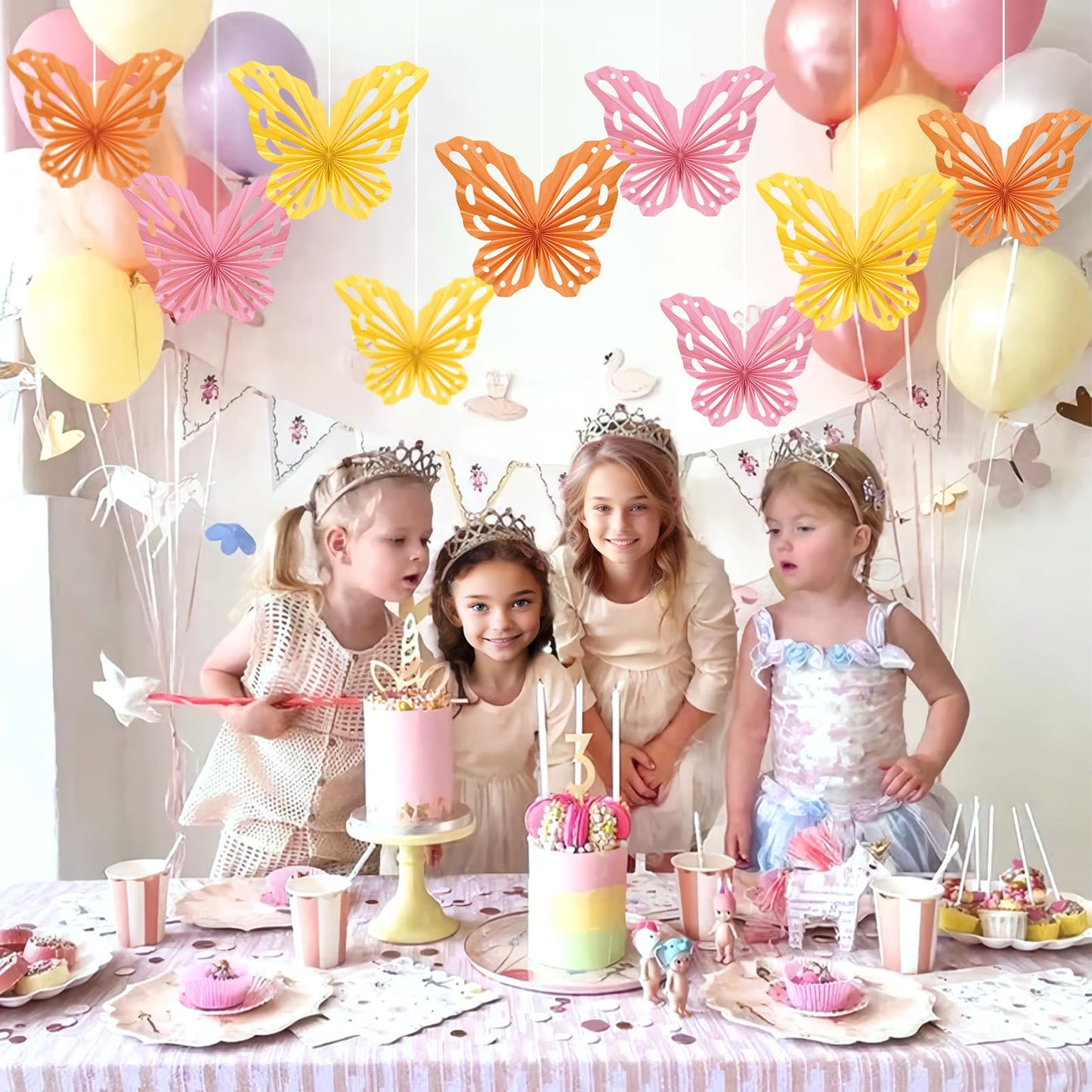SUNBEAUTY Butterfly Paper Fans Wall Decor Set of 9 Party Paper Decorations