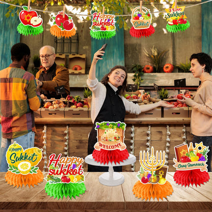 Gexlaju Sukkot Decorations Honeycomb Centerpieces 12pcs Red Yellow Paper
